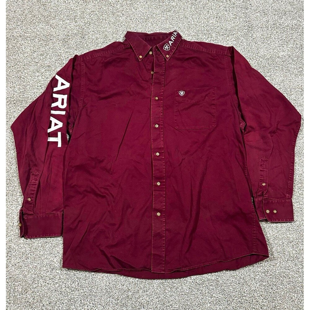 Ariat Men’s Large Burgundy Western Button Down Shirt Long Sleeve Logo